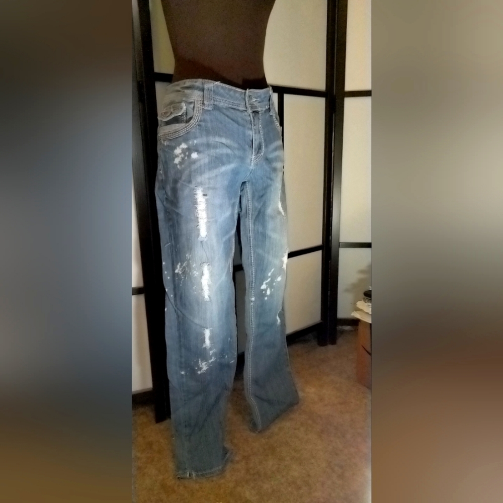 Apollo Distressed detailed blue washed jeans Mid rise size 14